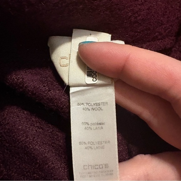 Chico’s Boiled Wool Purple Pea Coat Duster Sweater Pocket Sz 4 XXL - Picture 6 of 9